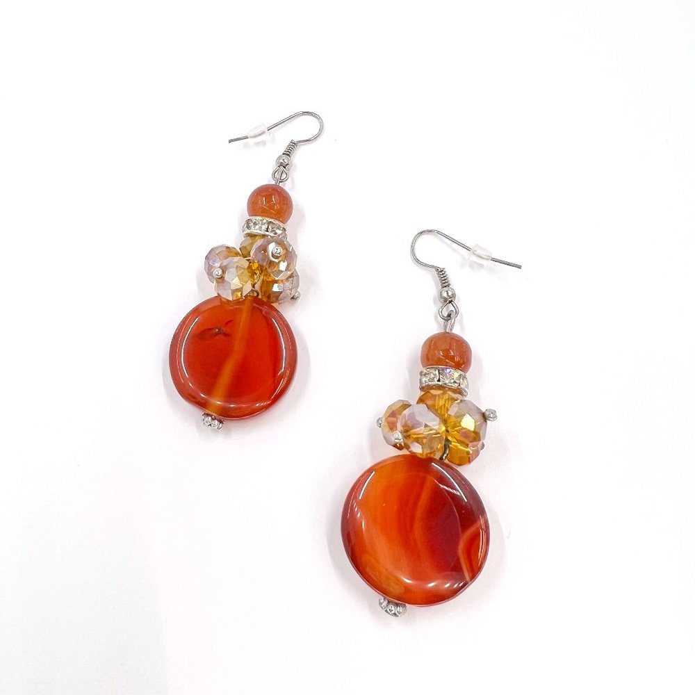 NWT - Charming Charlie - Agate Beaded Dangle Drop Silver Tone Fishhook Earrings